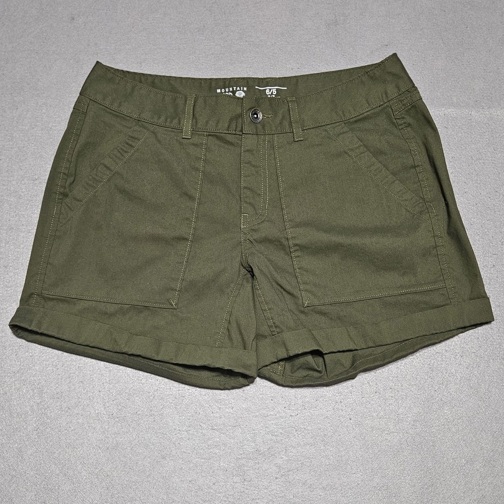 Mountain Hardwear AP Short Womens Sz 6 5" Inseam Cotton Stretch Olive Green